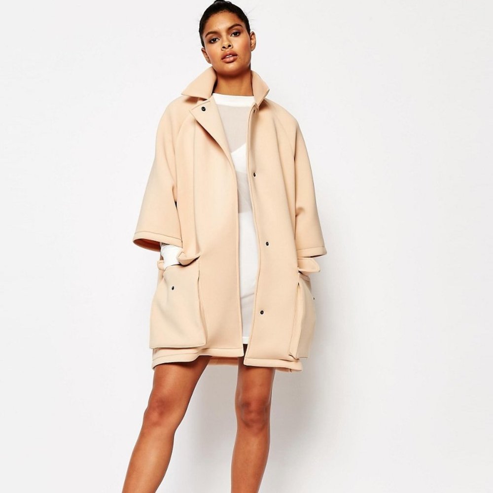 Story Of Lola Neoprene Wrap Front Short Duster Jacket M/L ASOS